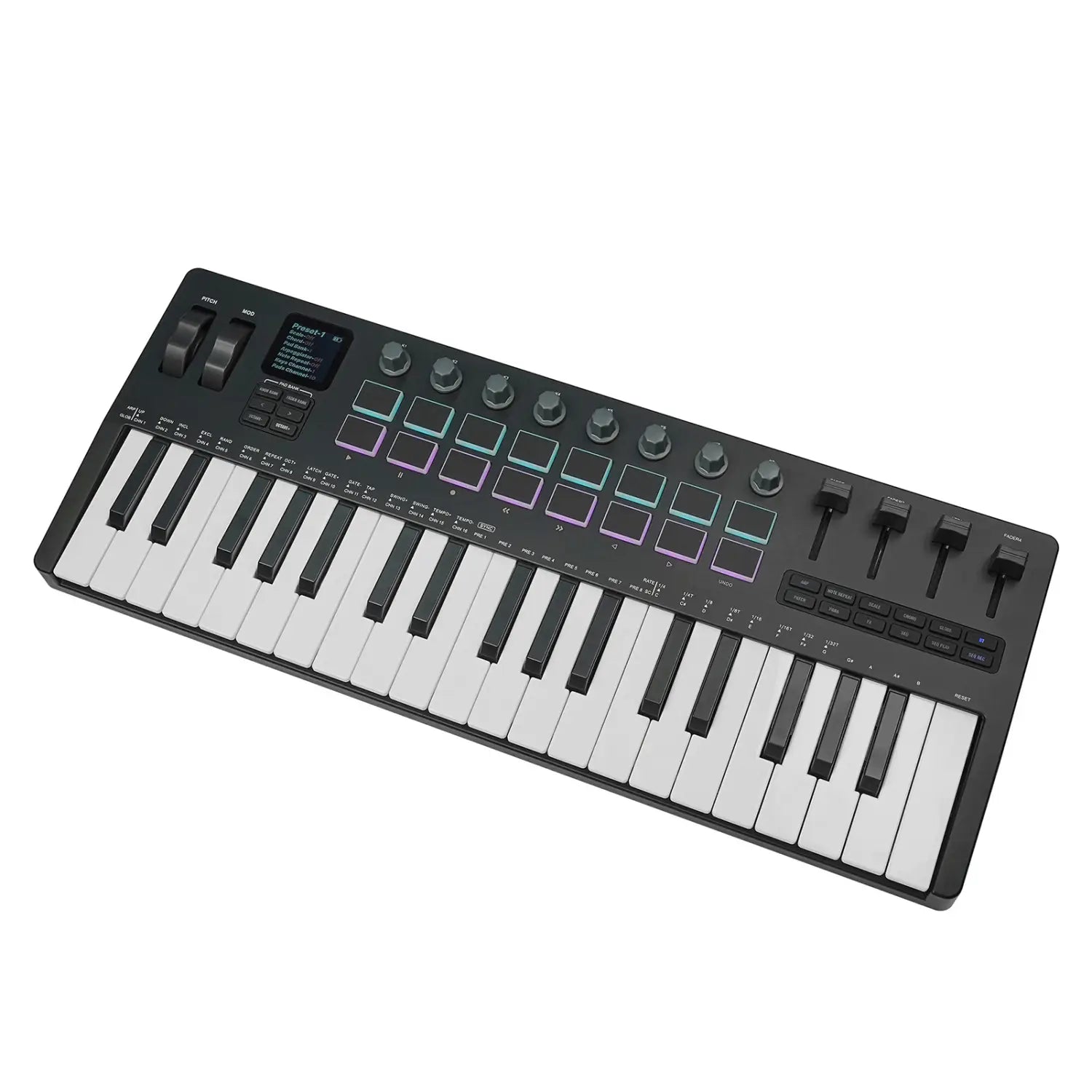 M-VAVE 37 Key MIDI Keyboard Controller with 16 RGB Pads 8 Knobs 4 Faders Synthesizer Engine BT Wireless for Music Production DAW
