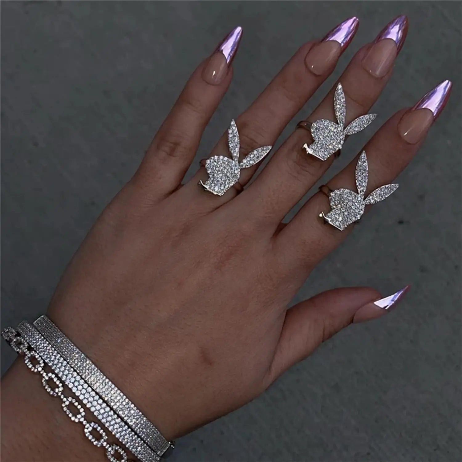 Elegant Shiny Hip Hop Rock Style Bunny Adjustable Open Ring Unique Jewelry Perfect Gift for Men Women