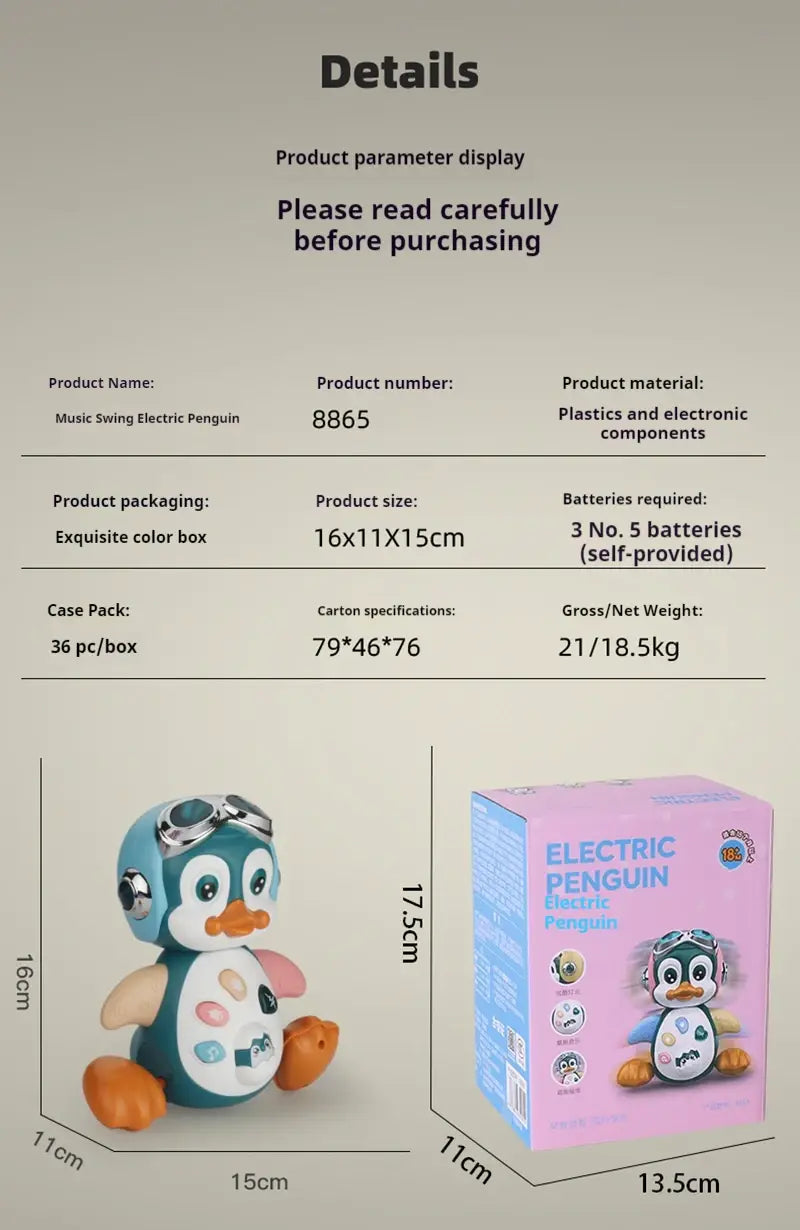 Interactive Walking Penguin Toy Dancing Musical Baby Toy with LED Lights Encourages Crawling Learning for Toddlers Infant Kids