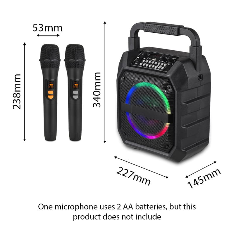 Wireless Musical Instrument Speakers Set Electronic Musical Instrument Accessories with 2 Microphone LED Color Light for Party
