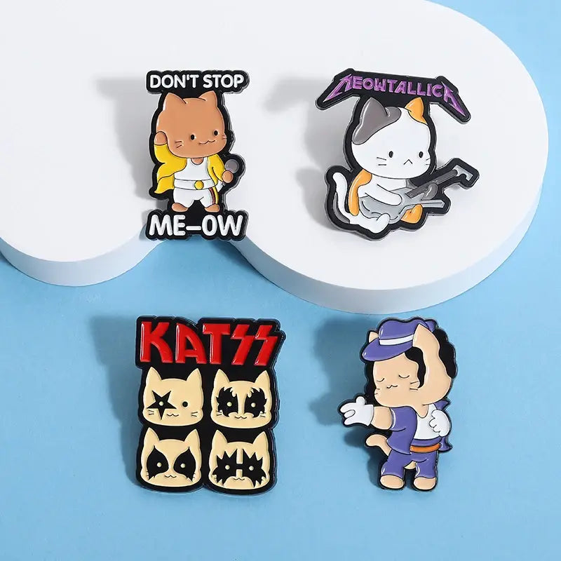 Cute Rock Band Cats Enamel Pins Don’t Stop Meow Hip Hop Music Kitten Brooches Backpack Lapel Badge Punk Jewelry Gift for Friends