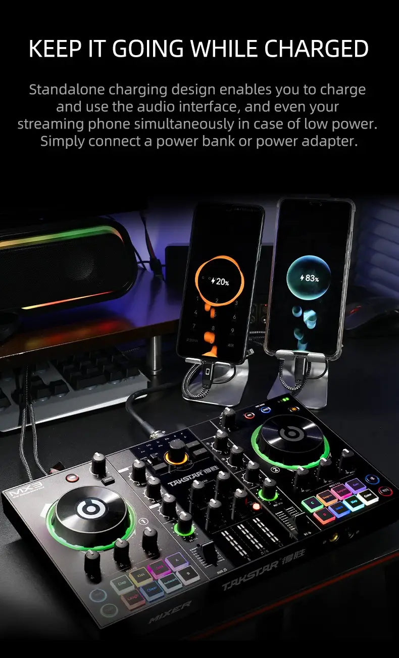 Original Takstar MX3 Mixer Webcast Sound Card Mixing Console Podcast Studio For Karaoke Webcast Recording Live Streaming Guitar