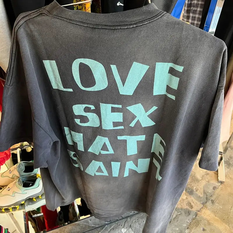 Hip Hop Retro Racing Style Graffiti Color Blocking Saint Micheal T-Shirt Men Women High Quality Oversized T Shirt Tee Tops