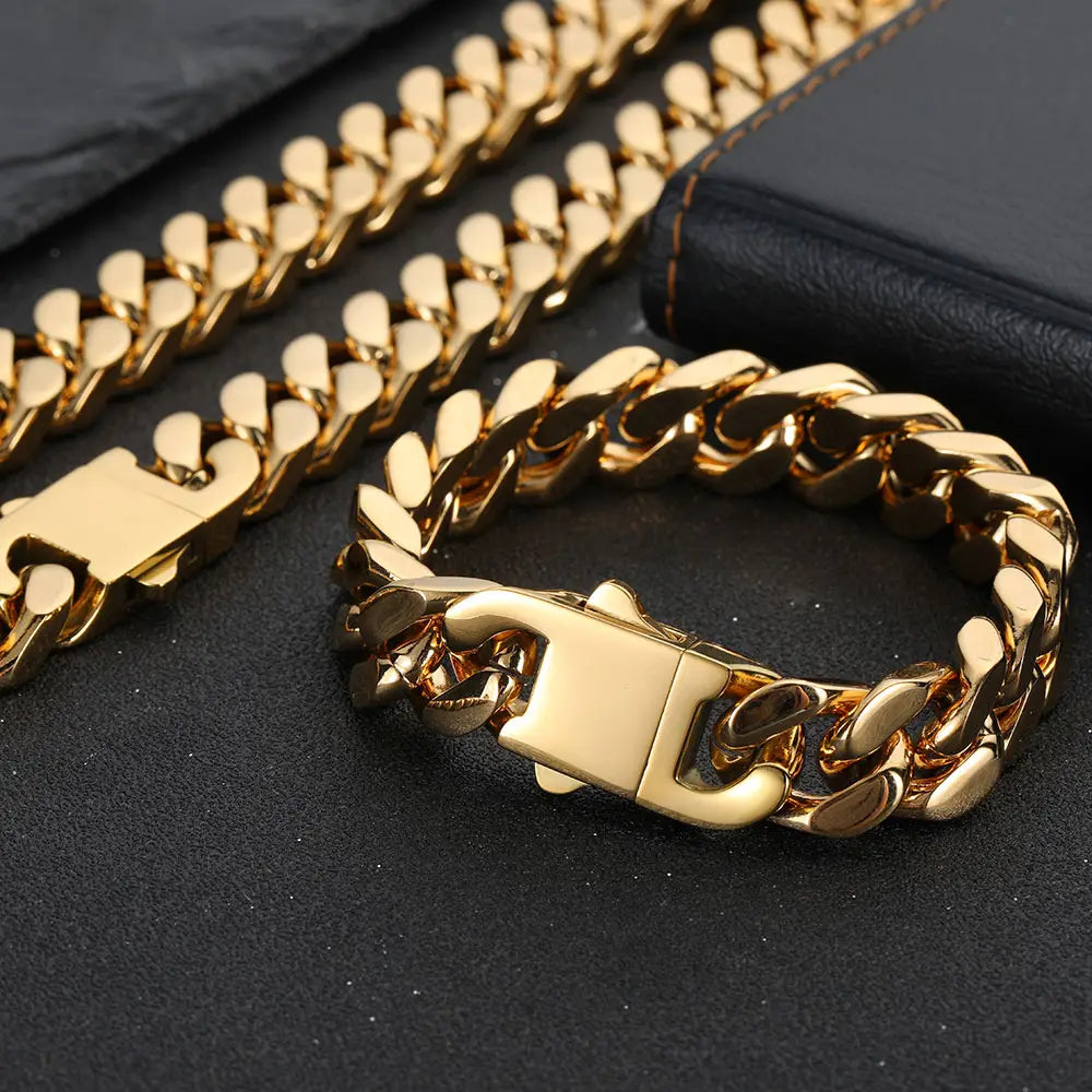 Wholesale Hip Hop Jewelry Stainless Steel Men Flat 4 Side Curb Cuban Link Chain Necklace For Men Drop Shipping