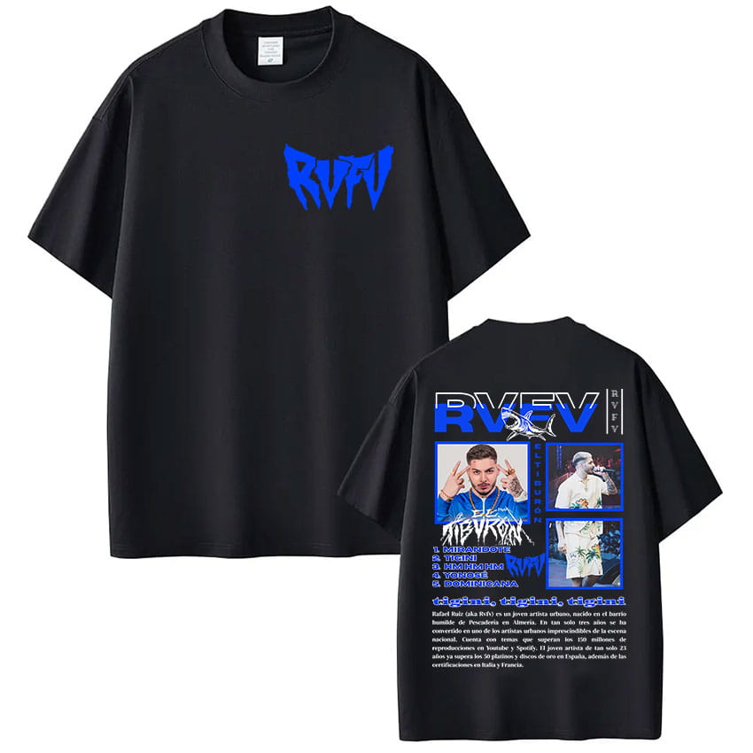 Rapper RVFV Eltiburón Tour 2025 New Album Graphic T-Shirts Men’s Hip Hop Gothic Gothic T-shirt Vintage Oversized Cotton T Shirt