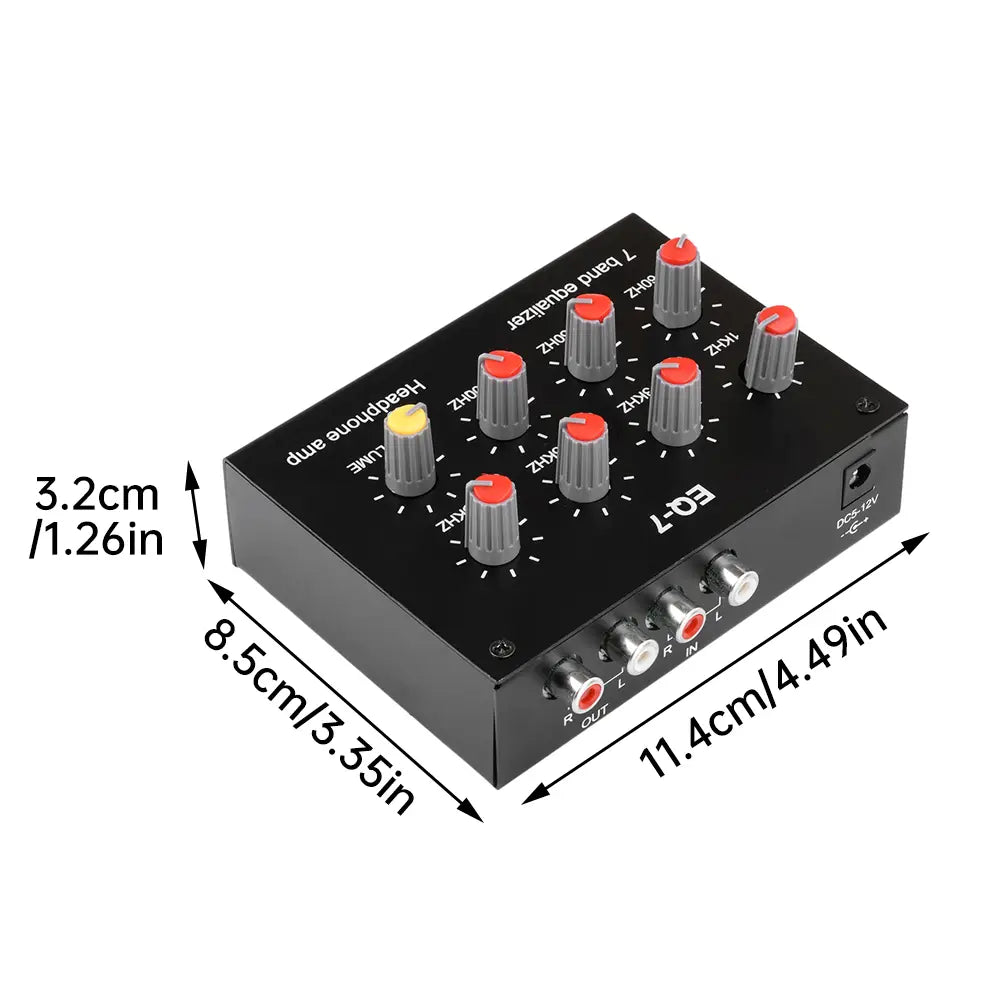 DC5-12V EQ-7 Audio Signal Preamplifier 7 Band Equalizer Adjust High School Bass Sound Phone Computer Headphone Amplifier