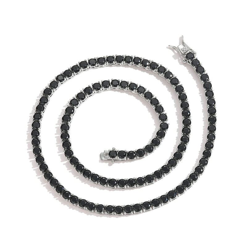 Hip Hop Black CZ Stone Paved Bling Iced Out 1 Row Tennis Link Chain Chokers Necklaces for Men Women Unisex Rapper Jewelry