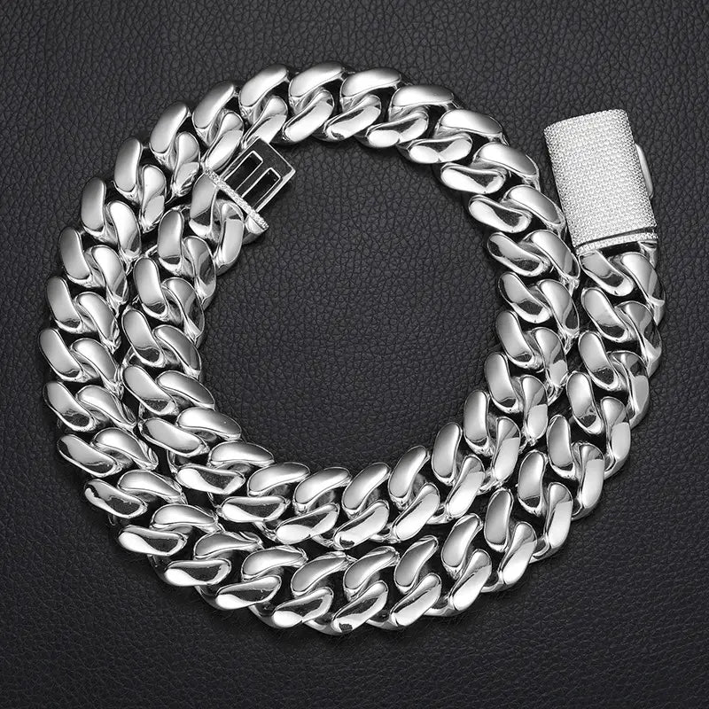 12-20mm wide Hip Hop Bling Iced Out Round Cuban Miami Link Chain Necklaces for Men Rapper Jewelry Gold Silver Color