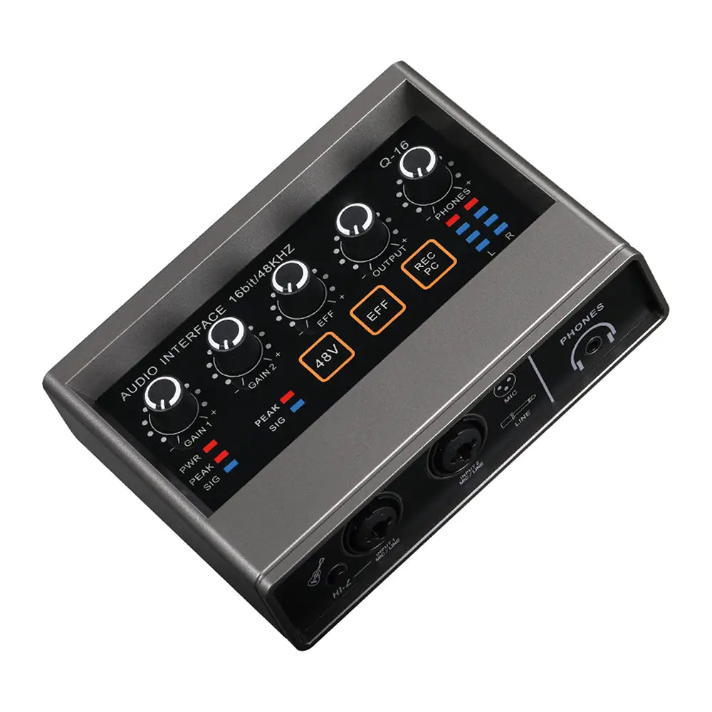 Audio Interface 16-bit/48kHz chip USB 2.0 Interface for Mac PC Music Interface with 48V Phantom Power Ideal for Beginner