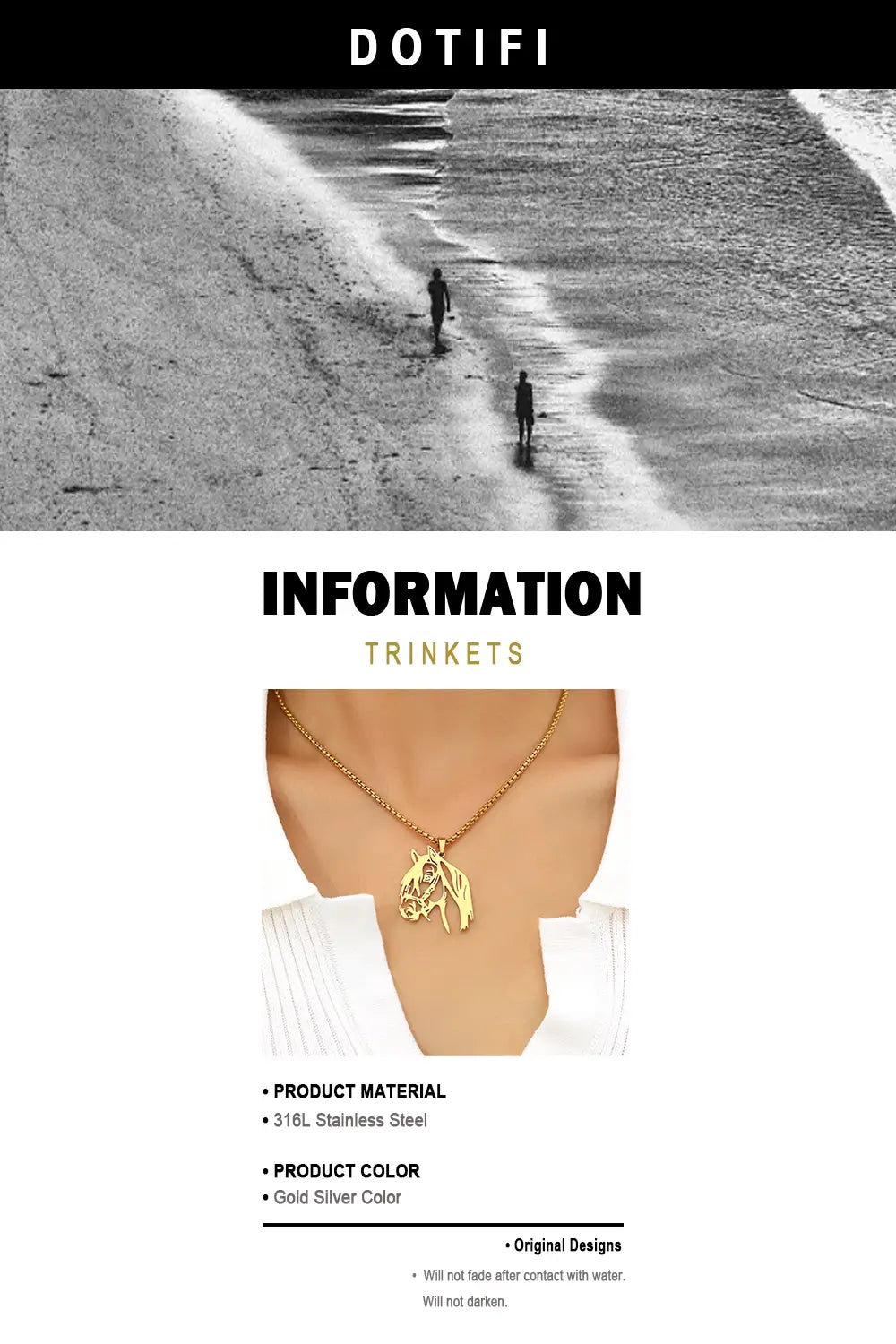 Stainless Steel Necklaces Animals Horse’s Head Pendant Choker Chain Men Atmospheric Fashion Hip Hop Necklace For Women Jewelry