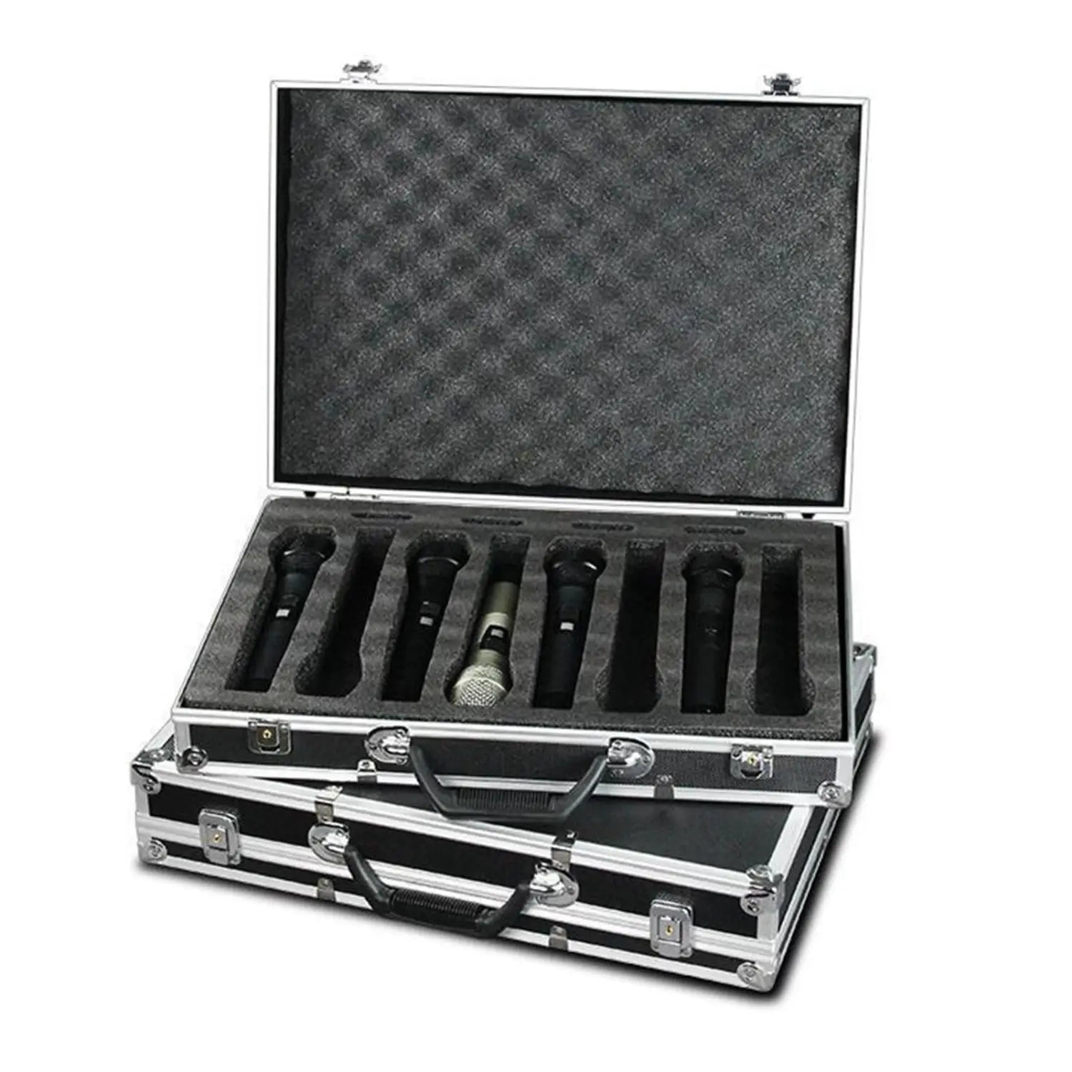 Microphone Case Studio with Sponge Lining Impact Resistant Instrument Box Singing Professional Hard Shell Mic Case for 4/8 Mics