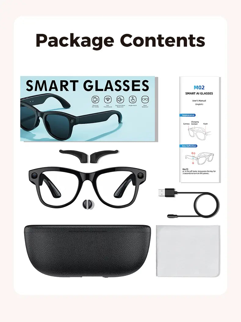 2026 Smart AI Glasses 1080P HD Camera M02 Ultra ChatGPT 3600mAh Charging Case Power Bank 32GB Translation Music Video Sunglasses