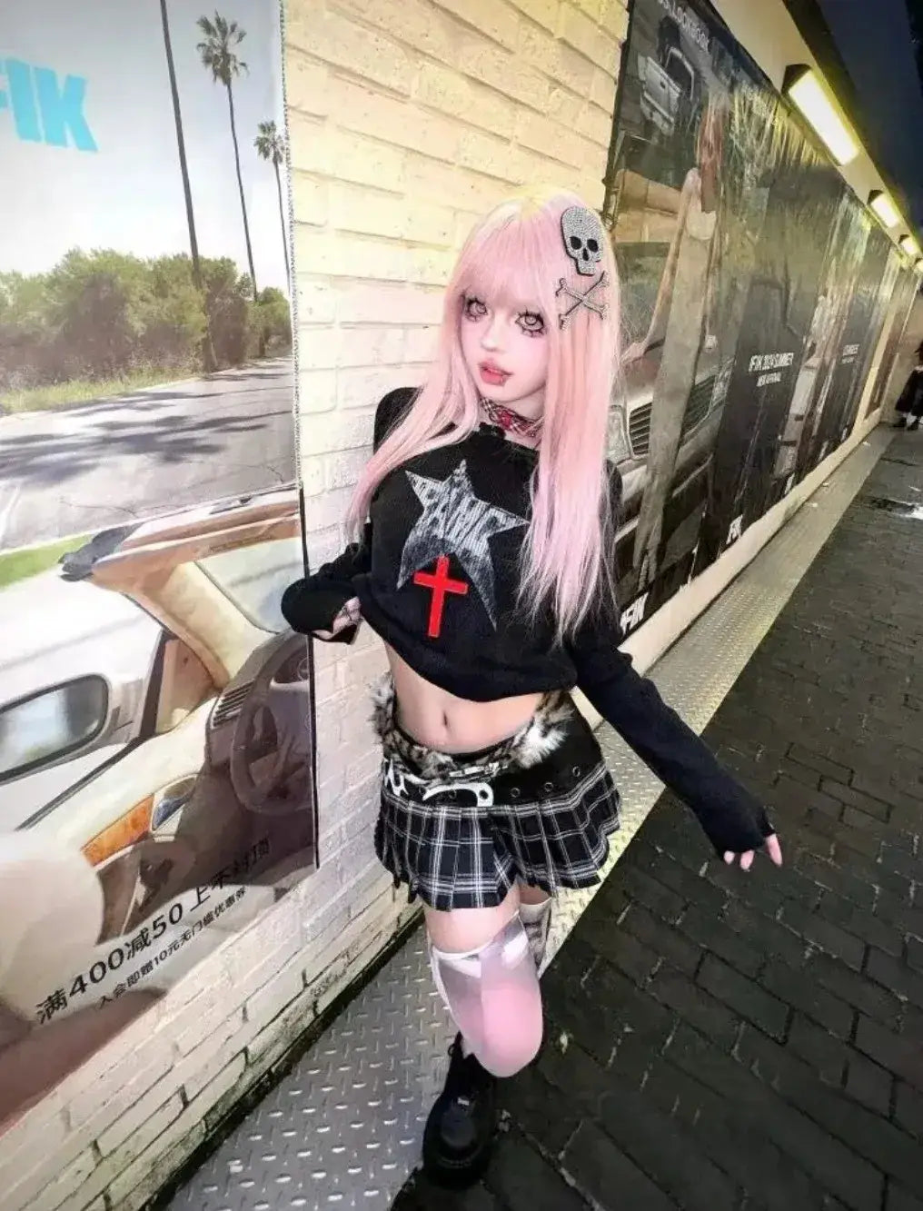 Personality Punk Y2K Cross Wood Black Drill Cool Pendant Necklace for Women Vintage Spicy Girls Hip Hop Necklace Jewelry Gifts