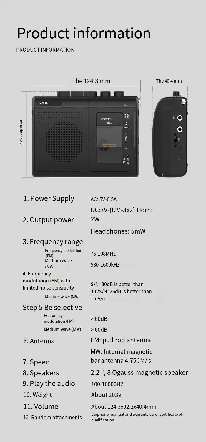 Portable Tape AM/FM Radio Retro Cassette Music Player Walkman Tape Recorders With Loudspeaker Support 3.5mm Headphone Play