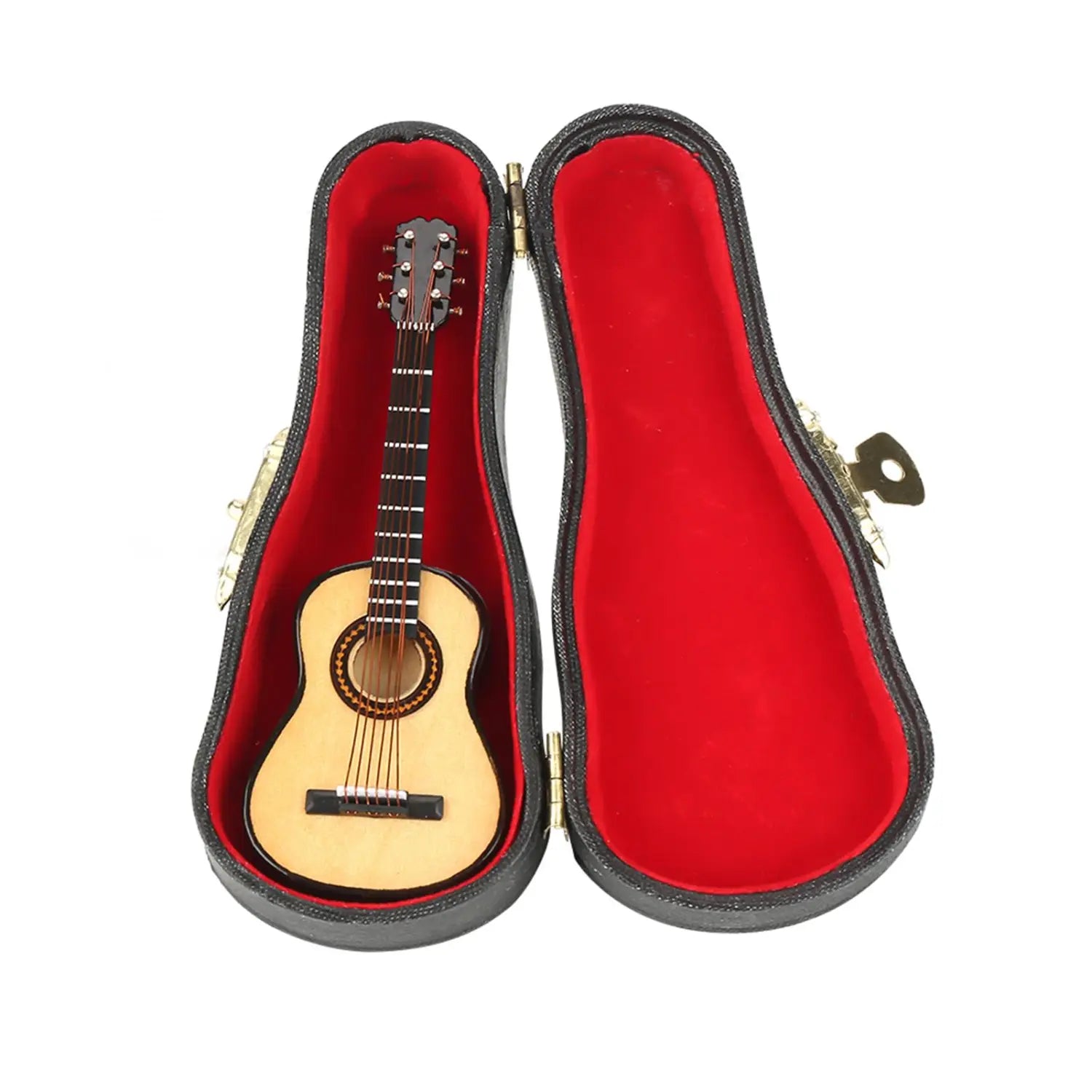 10cm Wooden Guitar Model Miniature Musical Instrument Ornaments Craft Mini Guitar Display with Stand Desktop Decoration