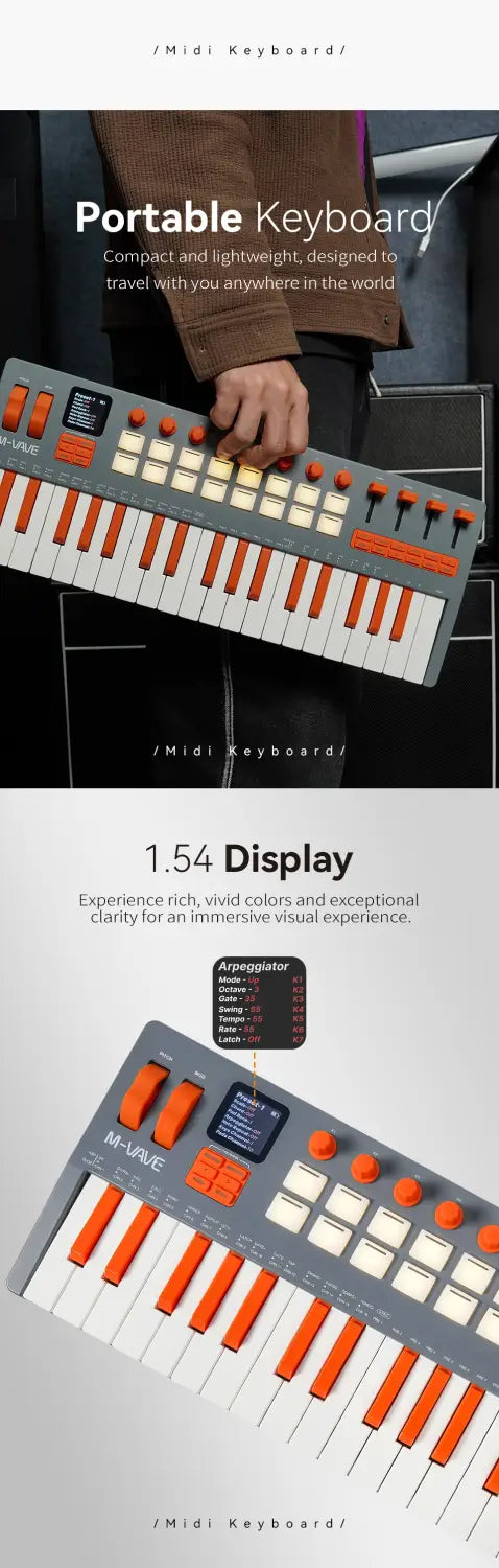M-VAVE SMK-37 Elite Wireless MIDI Keyboard MIDI Controller- 16 Pad 8 Encoders Battery Powered DAW & iOS Compatible