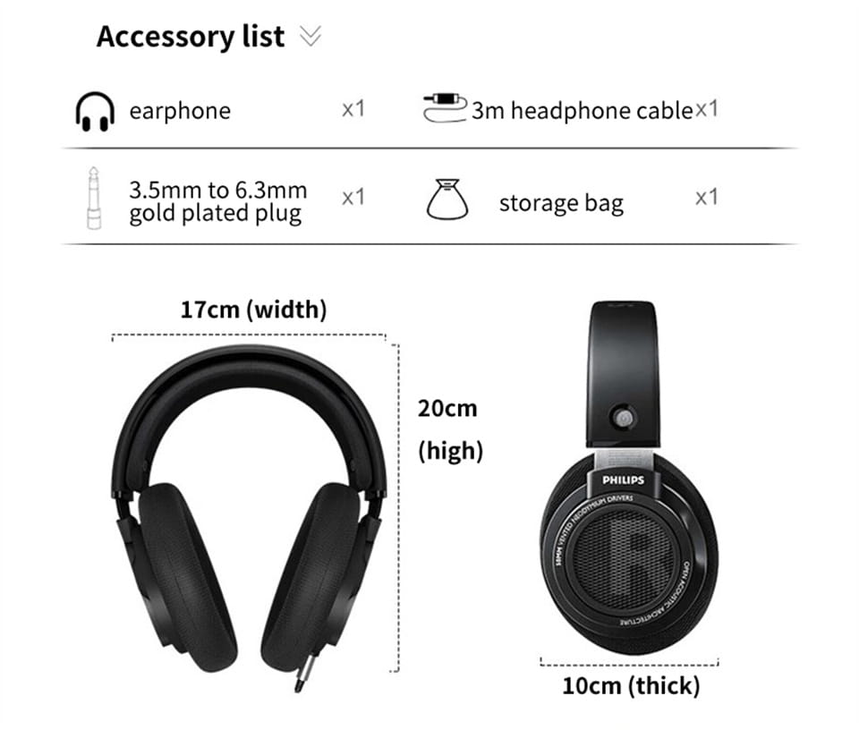 Philips SHP9500 Wired Headphones HiFi Stereo Music Earphone 3.5mm 6.3mm Interface Computer Laptop Mobile Phone Universal Headset