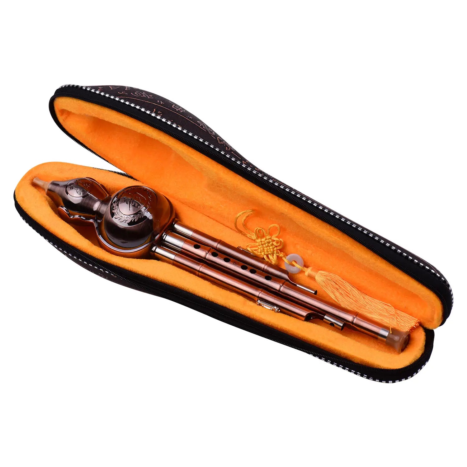 3 Tone C-Key Hulusi Gourd Cucurbit Flute Aluminum with Copper Plated Pipes Chinese Traditional Instrument Gourd Flute