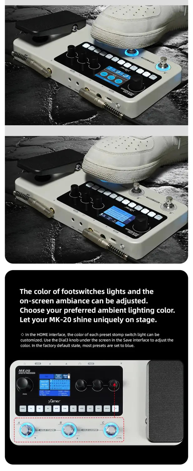 Yuimer MK-20 Multi-Effects Processor Pedal with Drum Machine Tuner and Looper Pedal USB Audio/for Guitar/Bass
