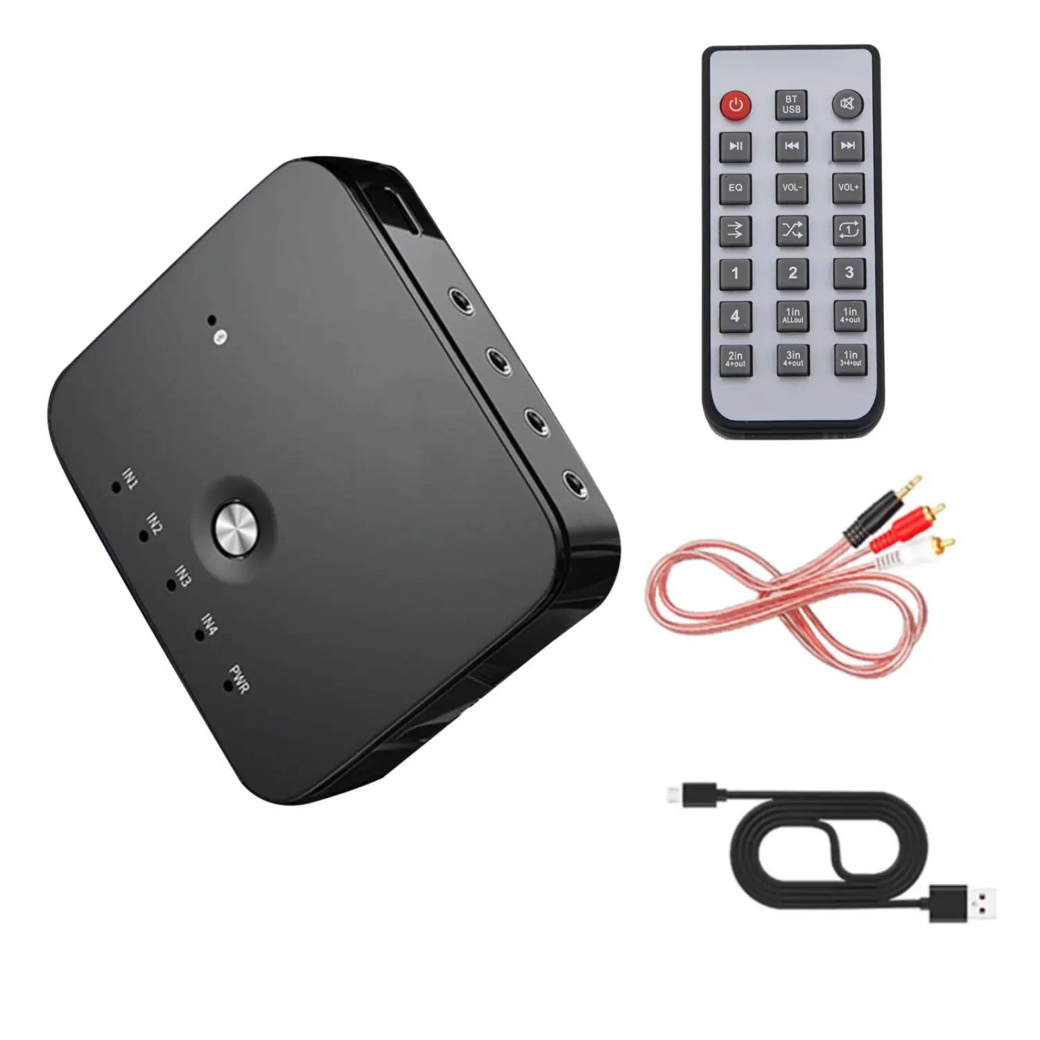 HIFI 4 Port 3.5mm Stereo AUX Audio Switcher 4 in 1 out Wireless Music Bluetooth 5.0 Audio Receivers Remote Control For Laptop PC