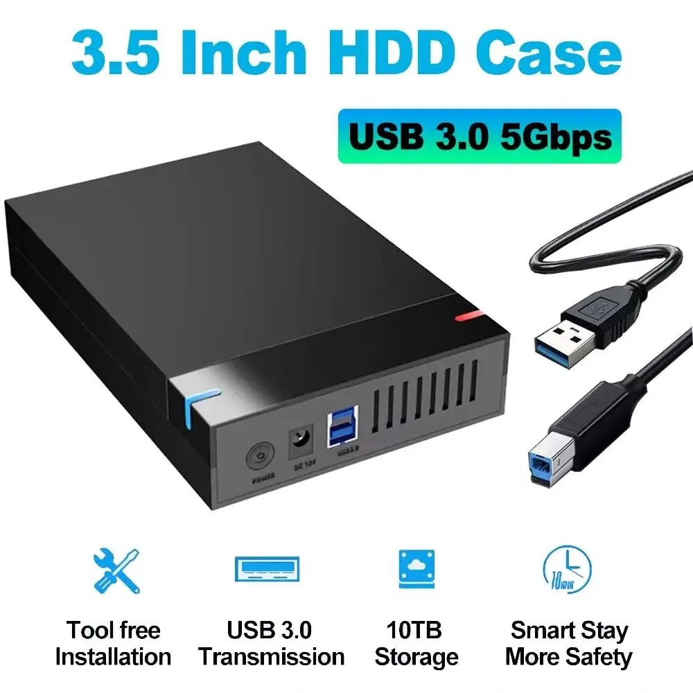 3.5 Inch Portable External Hard Drive Case Box Enclosure SATA SSD HDD 10TB USB 3.0 Transmission for PC Laptop TV Cellphone