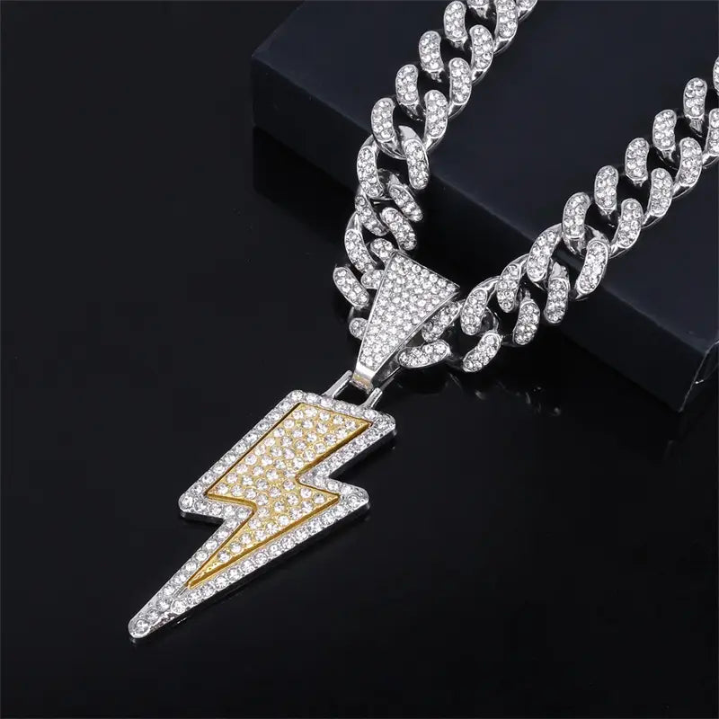 Hip Hop Full Purple Cz Zircon Lightning Pendants Necklace With 20inch Iced Out Miami Cuban Chain Rapper Party Wear Jewelry