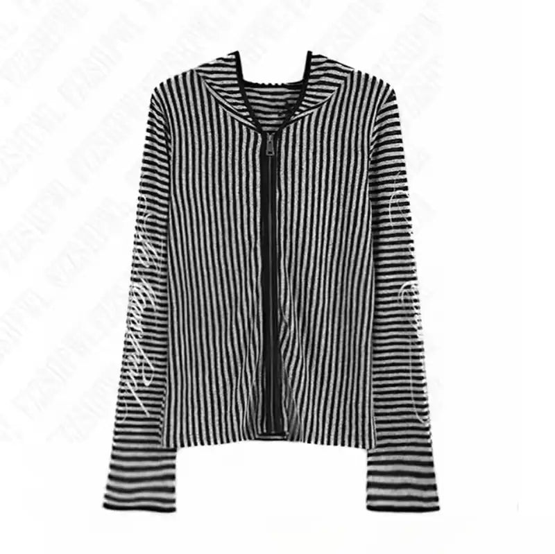 Stripe Harajuku Hip Hop Y2K Zip Up Hoodie Grunge Goth Unique Zipper Hoodie Sweatshirt Punk High Street Fashion EMO Clothes Chic