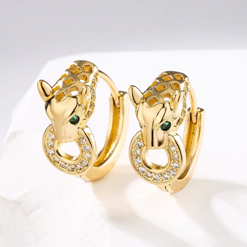 Hip-hop High Quality Leopard Hoop Earrings For Women/Girls Stainless Steel With AAA CZ Stone Row,Elegant Jewelry