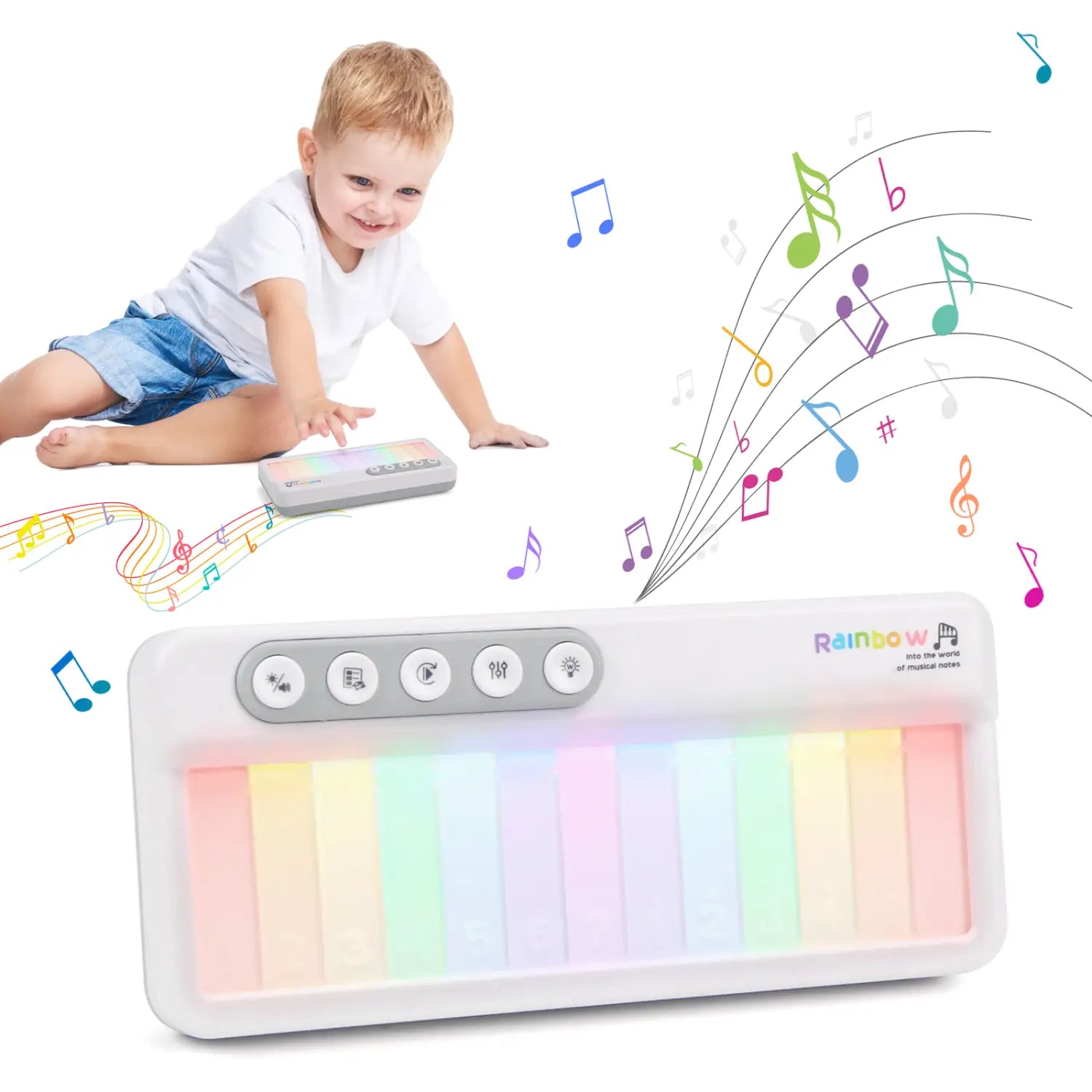 Rainbow Flashing Piano Toys with 5 Instruments 13 Melody Electronic Music Toys Portable Keyboard Toys Educational Toys for Kids
