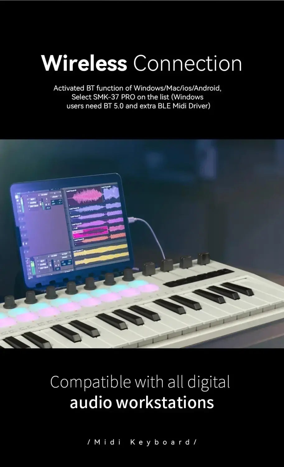 M-VAVE 37-Key MIDI Controller Portable 16 RGB Pads 8 Knobs SMK-37 PRO Built-in Synthesizer Keyboard Digital Piano instruments