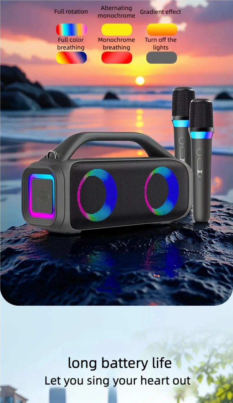 Karaoke Machine for Adults Portable Bluetooth Speaker with 2 Wireless Microphones Portable PA System with Disco Lights