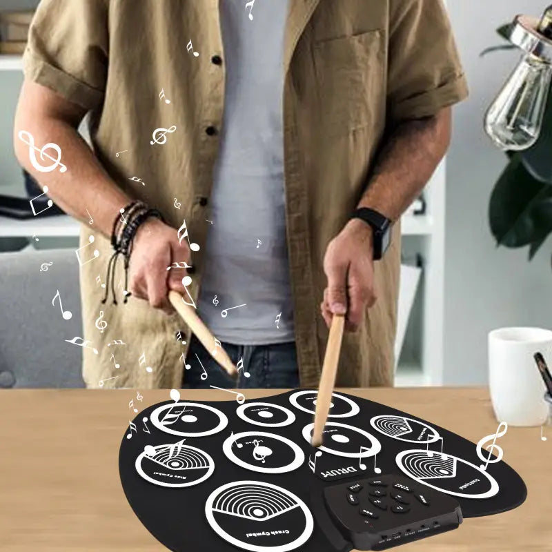 Electronic Drum Set Hand-rolled Drum 9-pad MIDI Interface Supports DTX Games Portable Drum Set Gifts with Drumsticks Pedals