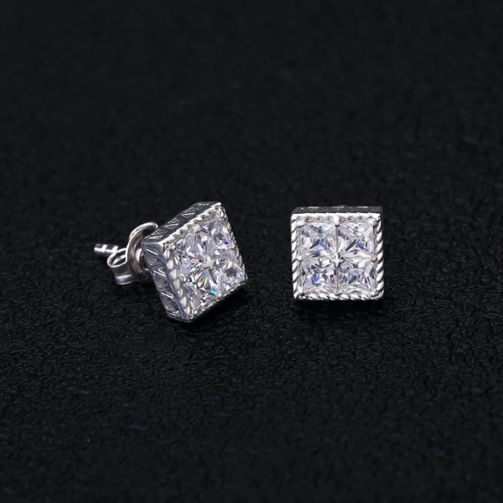 Hip Hop Square Rhinestone Stud Earrings For Men Women Geometric Luxury Shiny Micropavé Zircon Faux Color Stone Ear Studs Jewelry