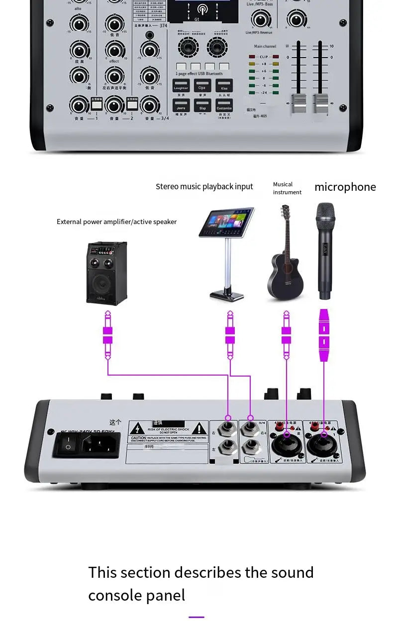 Sound card live mixer Mobile phone Computer Home Karaoke recording Bluetooth reverb effect Professional dj controller mixer