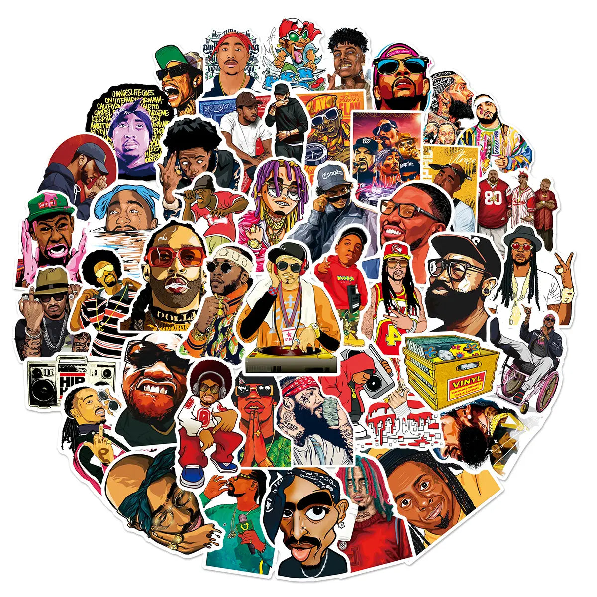 50Pcs Cool DJ Rap Stickers Hip Hop Rapper For DIY Scrapbooking Phone Luggage Skateboard Waterproof Decals