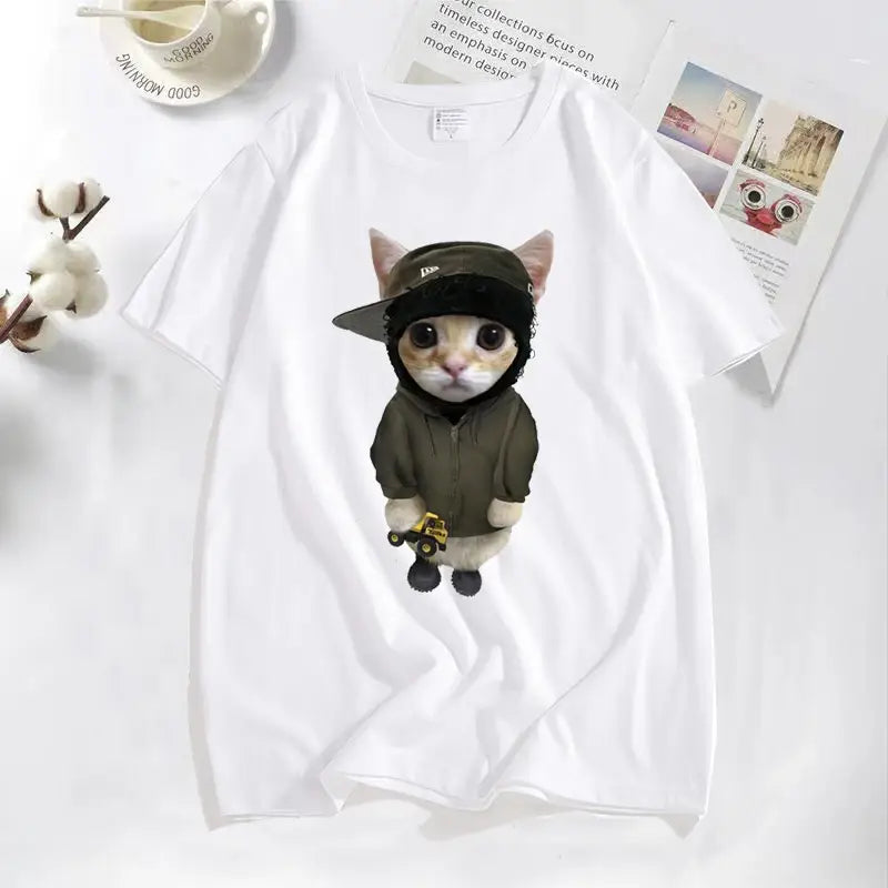 Yeat Kitty with Tonka T Shirts Men Funny Cute Cat Graphic Tee Printed T-shirt Cotton Tees Short Sleeve T-shirts Oversize
