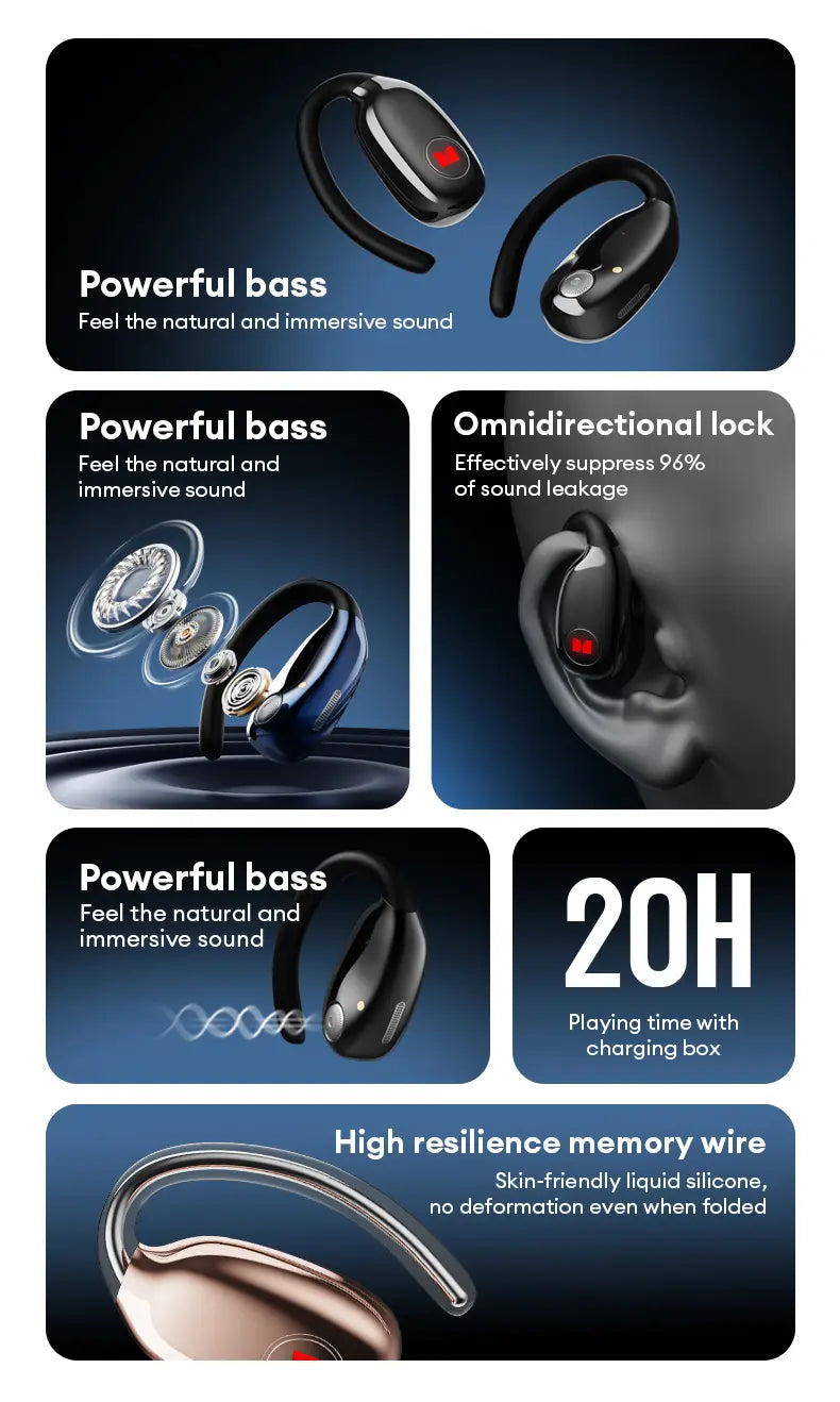 Choice Monster MQO22 New OWS Bluetooth 5.4 Headphones HIFI Sound Quality Stereo Music Gaming Headset Waterproof Sports Earbuds