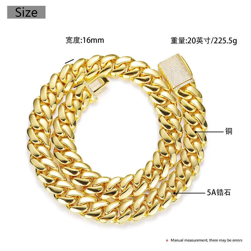 12-20mm wide Hip Hop Bling Iced Out Round Cuban Miami Link Chain Necklaces for Men Rapper Jewelry Gold Silver Color