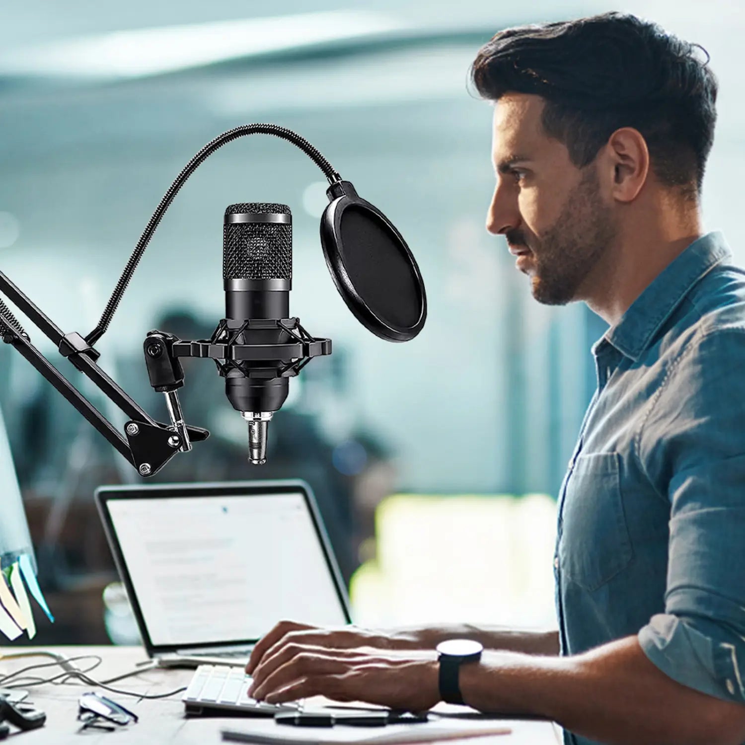 All-in-One Recording Studio Package Audio Mixer Podcast Equipment Bundle Voice Changer Microphone Kit for Live Streaming YouTube
