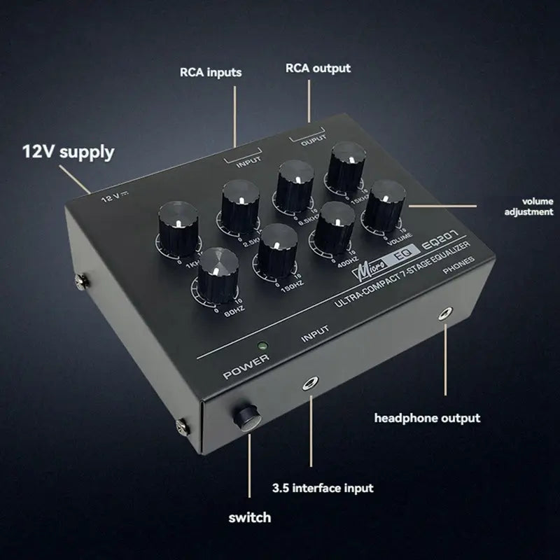 Preamp EQ207 7 Band Equalizers Sound Modifiers DC12V Power Input Audio Mixer EU Plug