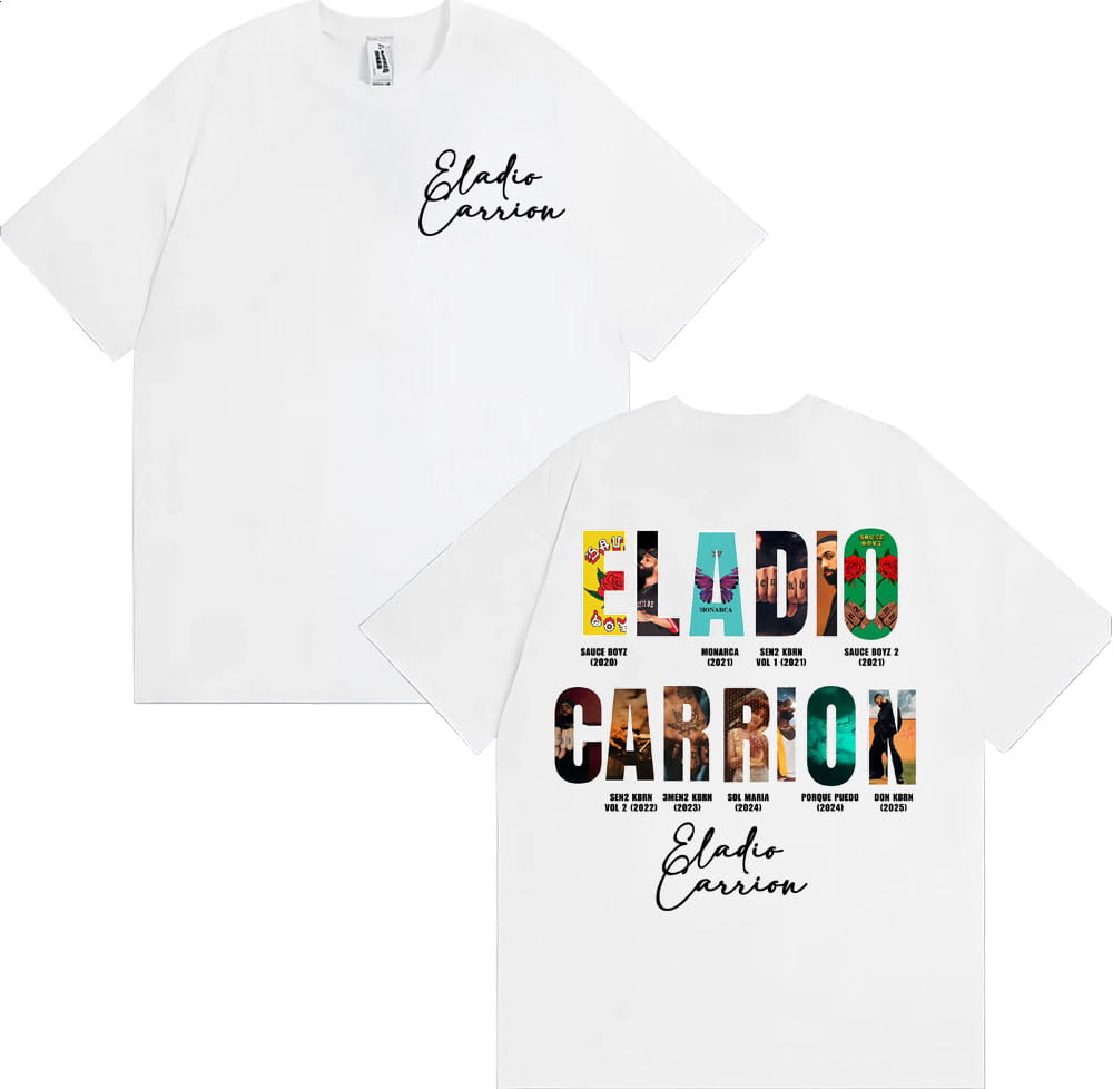Rapper Eladio Carrion Album Cover 2025 Tour T Shirt Men Women Vintage 90s Hip Hop Street T-shirts Casual Loose Oversized T-shirt