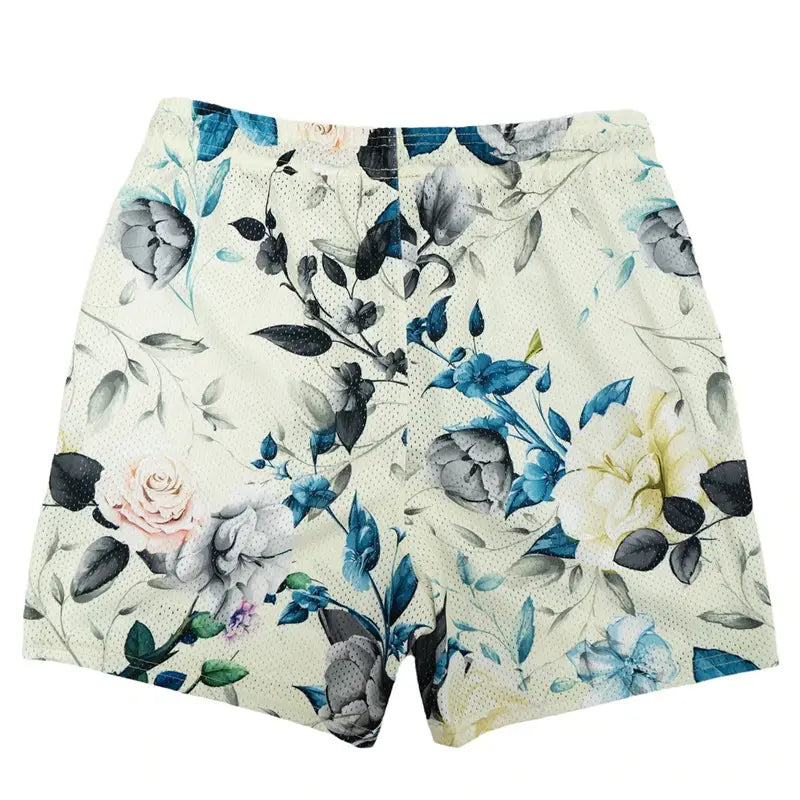 Summer New men short pant Rose Design Casual Shorts Street Hip Hop Fitness Polyester Fast Dry Breathable Embroidery Men Shorts