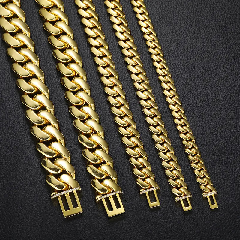 12-20mm wide Hip Hop Bling Iced Out Round Cuban Miami Link Chain Necklaces for Men Rapper Jewelry Gold Silver Color