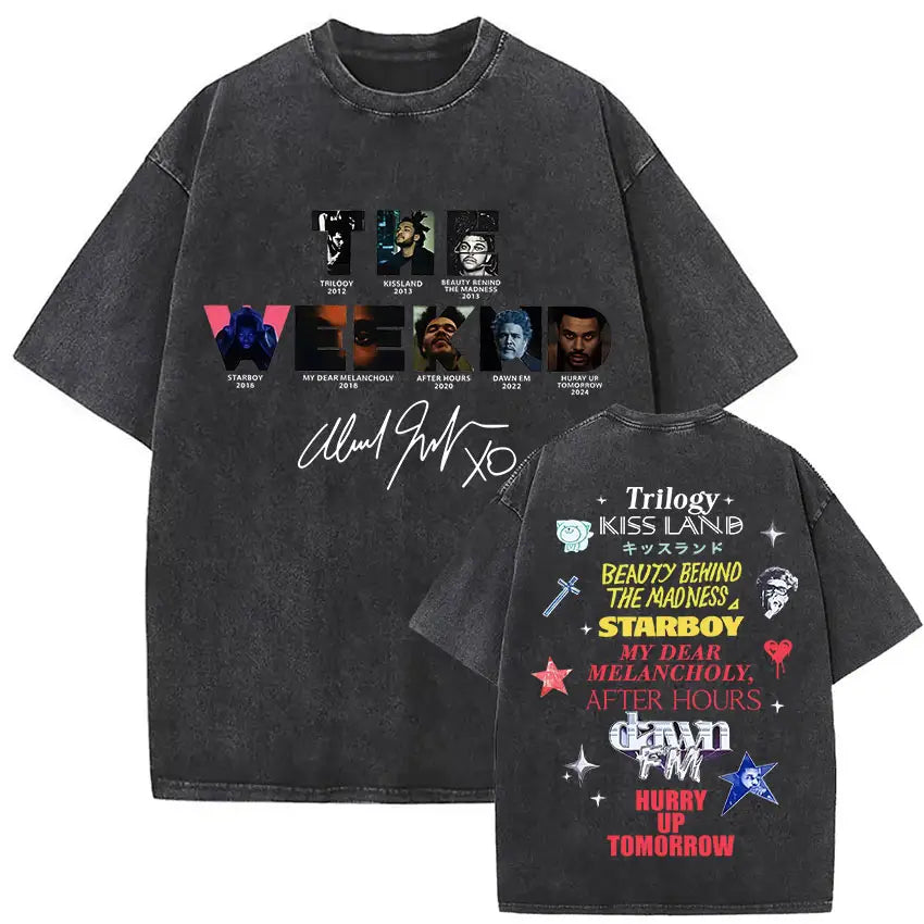 The Weeknd XO Tour 2025 Vintage Washed T Shirt Men’s Women Pop Music Short Sleeve T-Shirts Rap Hip Hop Gothic Clothing T-shirts