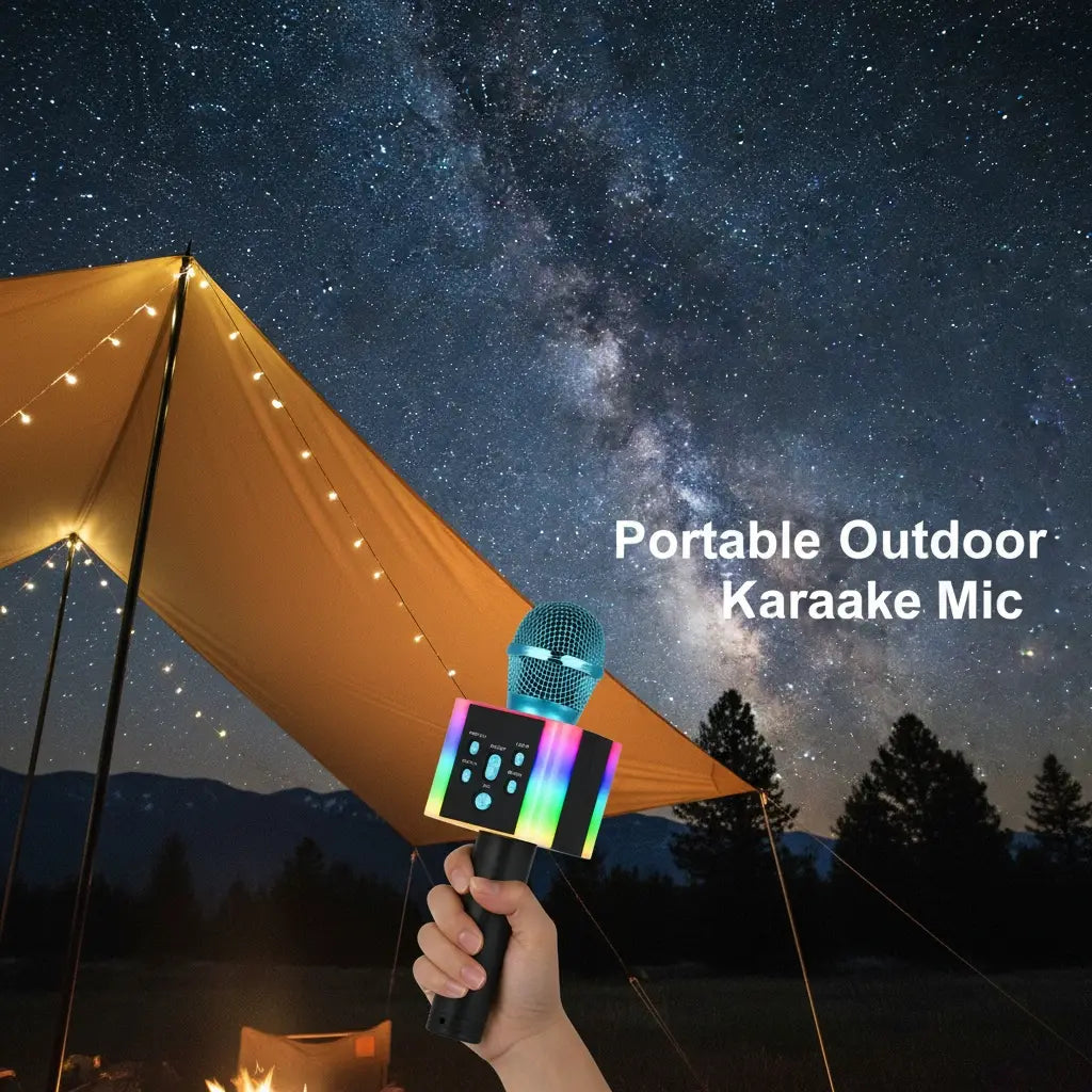 Wireless Bluetooth Karaoke Microphone Speaker Portable KTV System Support TF Card/USB/FM Radio/4 Voice Change/LED Lights