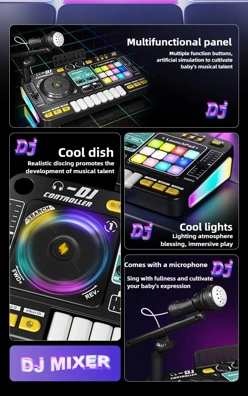 Kid DJ Mixer Controller Toy with Microphone Electronic Piano Keyboard Musical Instrument Kid Learning Educational Birthday Gifts