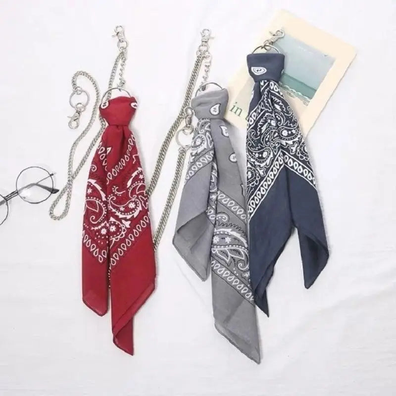 Trendy Cashew Print Waist Chain Hip Hop Style Pants Chain Square Scarf Trousers Chain on Jeans Hiphop Keychain Ornament