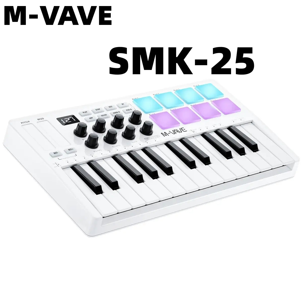 M-VAVE SMK-25 II MIDI Pad Controller Keyboard USB Mini 25 Key,16 RGB Drum Pads,8 Knobs and Music Production,Software Included