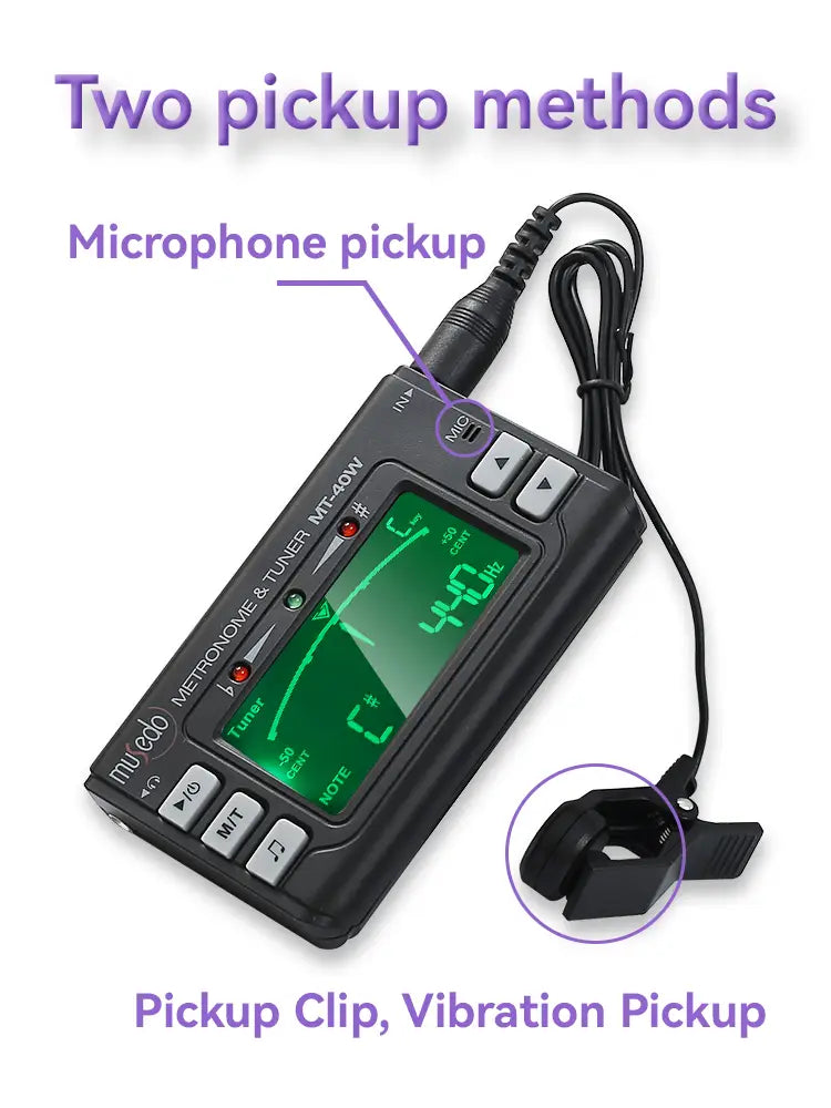 Wind Instrument Tuner MT-40W MIC & Pickup Clip Dual Mode Pickup Switchable Metronome Mode Support for Earphone Connection