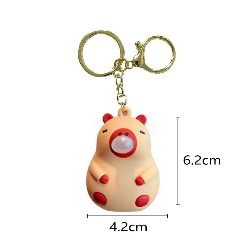 Capybara Doll Pinch Music Keychain Toys Squeeze Spit Bubble Decompression Toy Children’s Schoolbag Doll Pendant Decoration